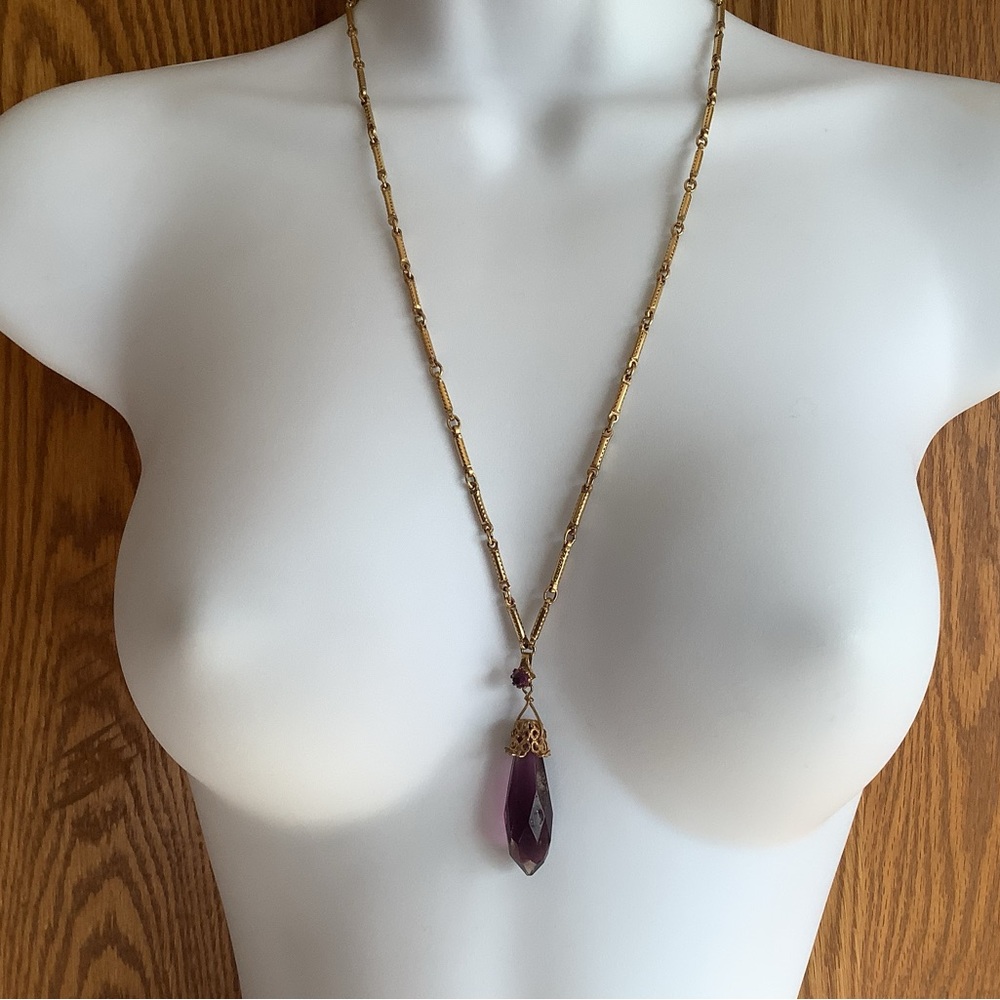 Vintage amethyst glass and gold tone necklace